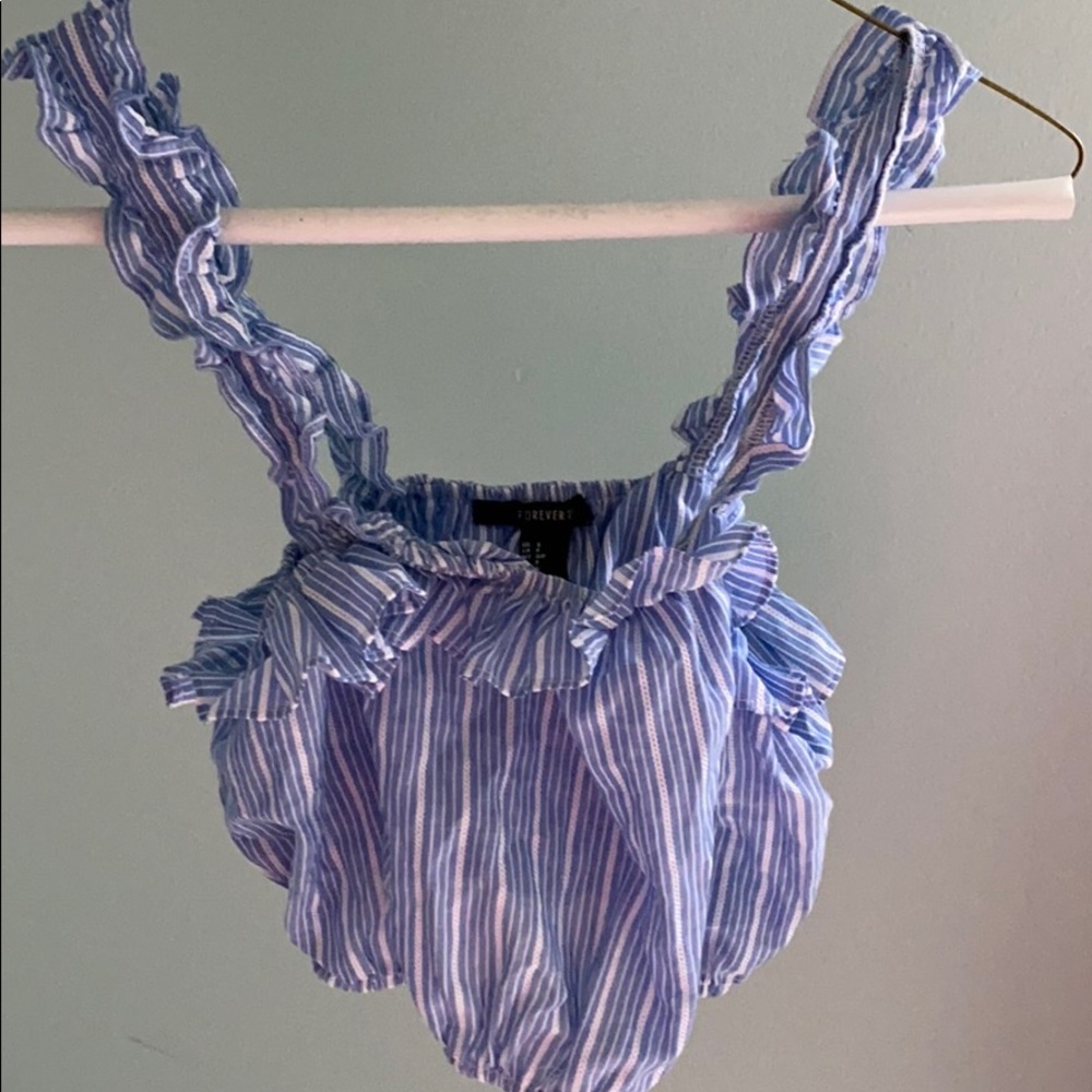 Blue and White Ruffled Crop Too (brand new!)